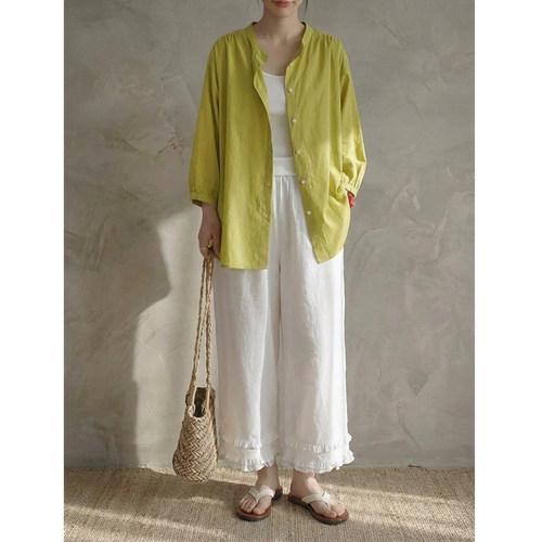 MMCC休闲百搭慵懒风宽松显瘦气质圆领衬衫上衣女