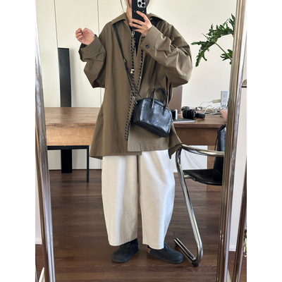 MMCC设计款慵懒风翻领短款长袖宽松显瘦风衣外套休闲上衣