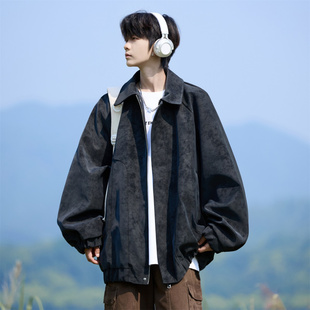 皮夹克外套 美式 棒球服男生秋冬季 刺绣扎染机车皮衣春秋款 宽松大码