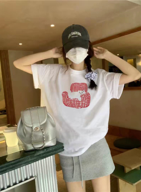 韩系印花短袖T恤女夏季宽松圆领胖mm大码上衣