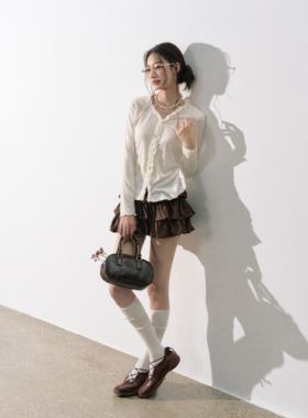 LAFREEDOM官方授权法式温柔风木耳边针织长袖上衣女LAF350825