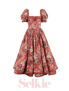 【Selkie官方授权】秋上新|枫红花簇飘絮印花迷笛连衣裙伞裙