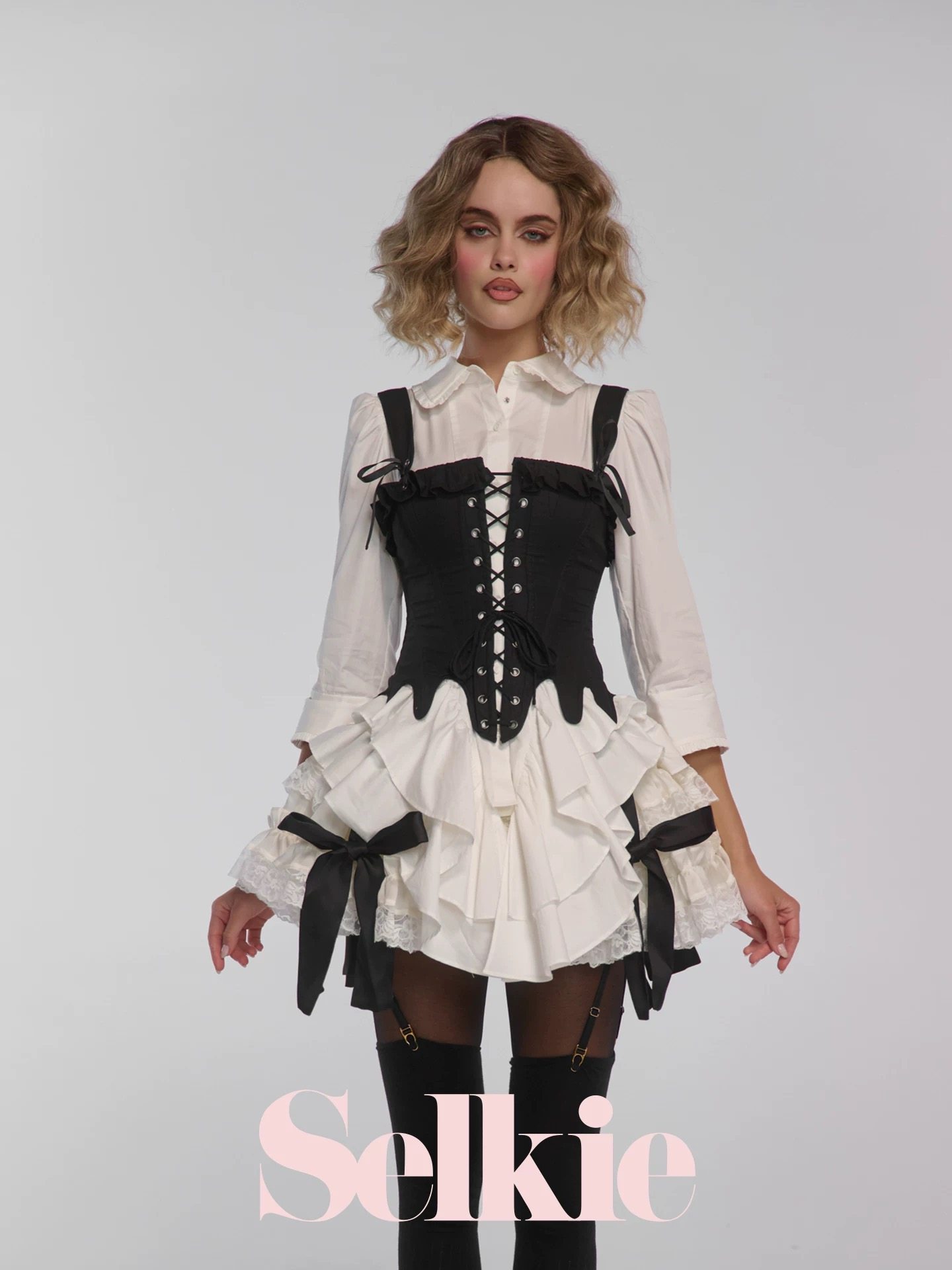 Selkie官方授权黑色纯棉束腰马甲 推荐叠搭noneofus