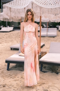 罩衫 Alina蝴蝶袖 网纱挂脖露背高开叉印花连衣裙长裙 Luck Sheer