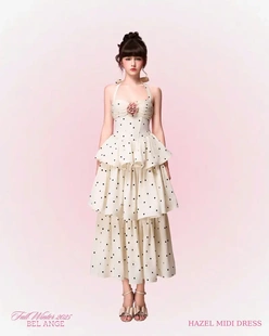 越南品牌 ange法式 少女公主风挂脖波点修身 蛋糕裙Noneofus bel