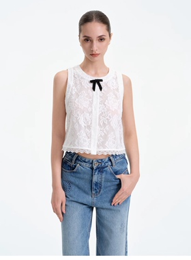 ROCHAROMA背心吊带女珍珠链丝巾绑带上衣牛仔长裤noneofus