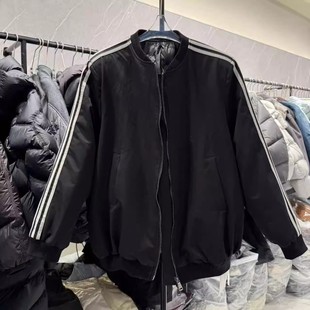 蝶引休闲时尚立领羽绒服女2025冬季新美式休闲三条杠白鸭绒棒球服