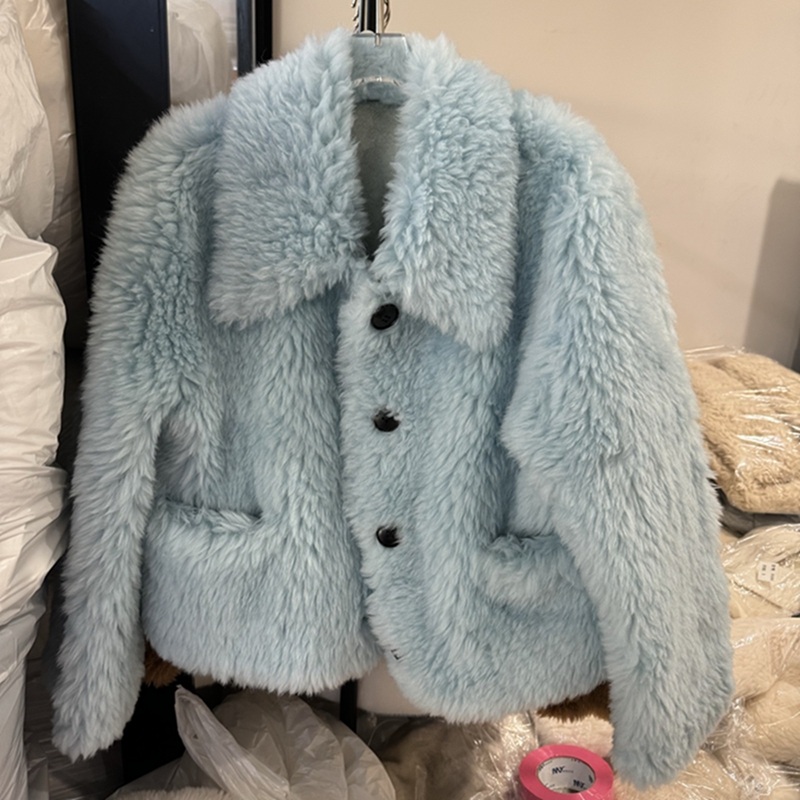 羊毛韩国羊羔毛皮草外套短款大衣