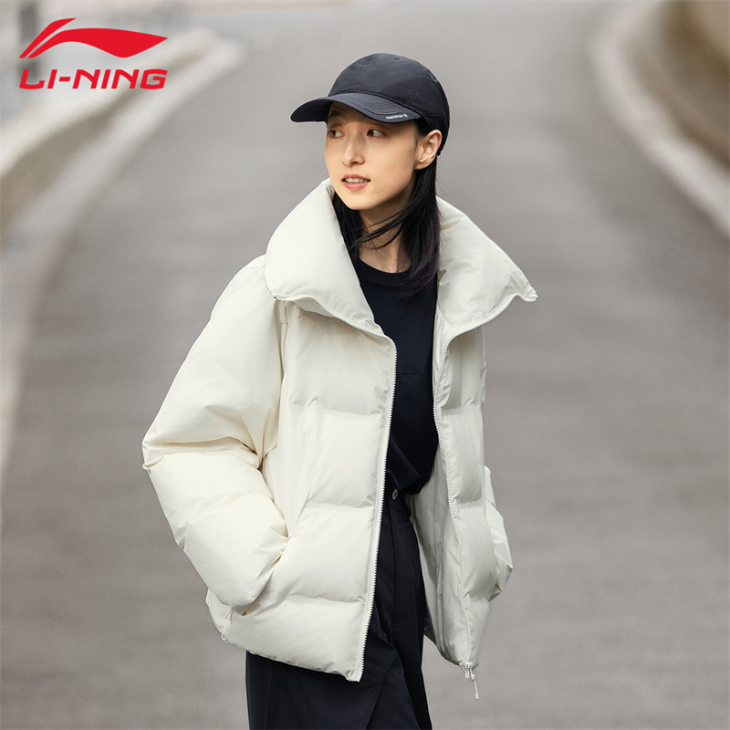 李宁2025春女子鸭绒保暖短羽绒服