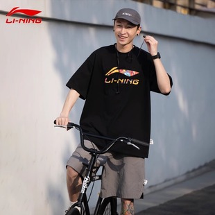 李宁运动短袖纯棉男t恤透气夏季款式排汗体恤上衣服吸汗跑步训练