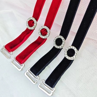 复古丝绒经典 蕾丝水钻不锈钢扣无弹肩带汉服带礼服隐形文胸罩配件