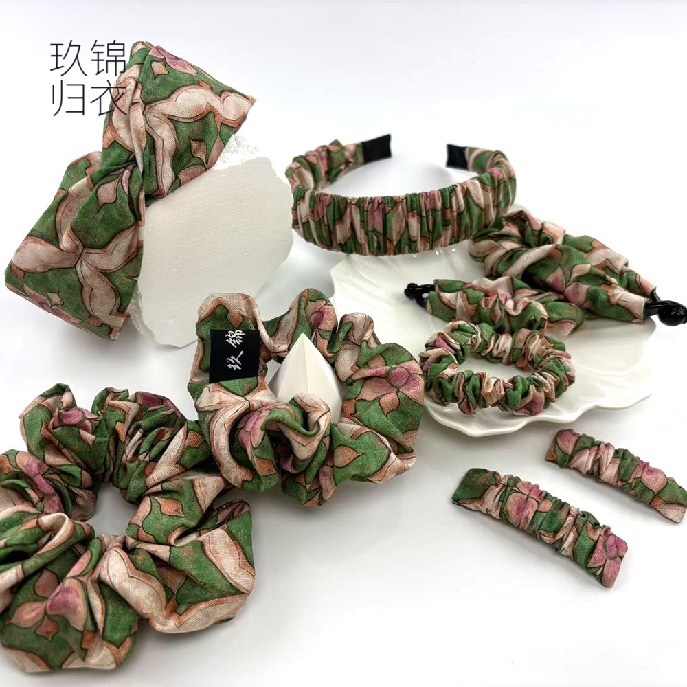 玖锦归衣复古法式碎花发圈套装女百搭褶皱头绳发饰小清新组合0103