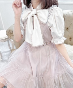 洛丽塔正品珍珠肩带收腰镶钻薄纱连衣裙