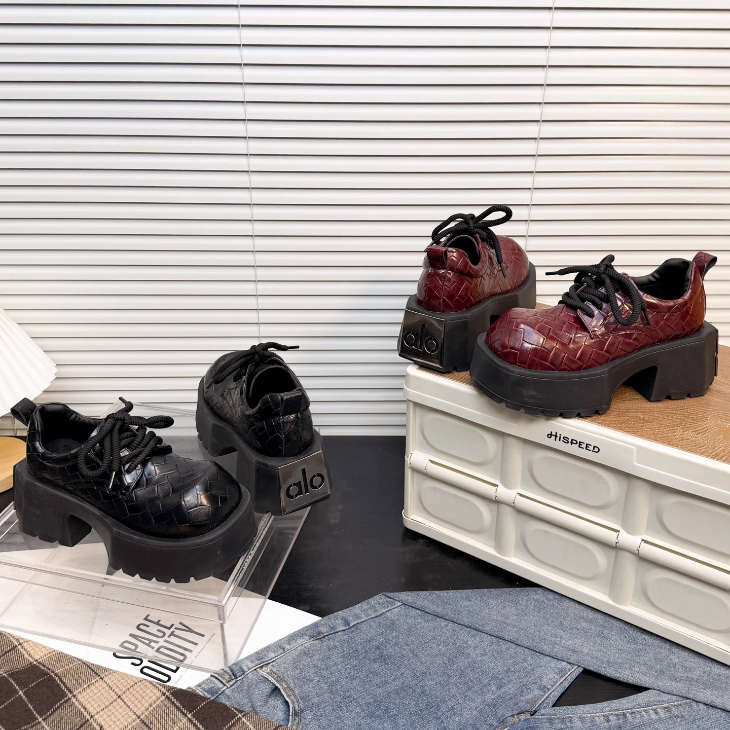 日本OFFCAT真皮编织厚底粗跟小皮鞋女大头德比鞋冬季加绒乐福鞋潮