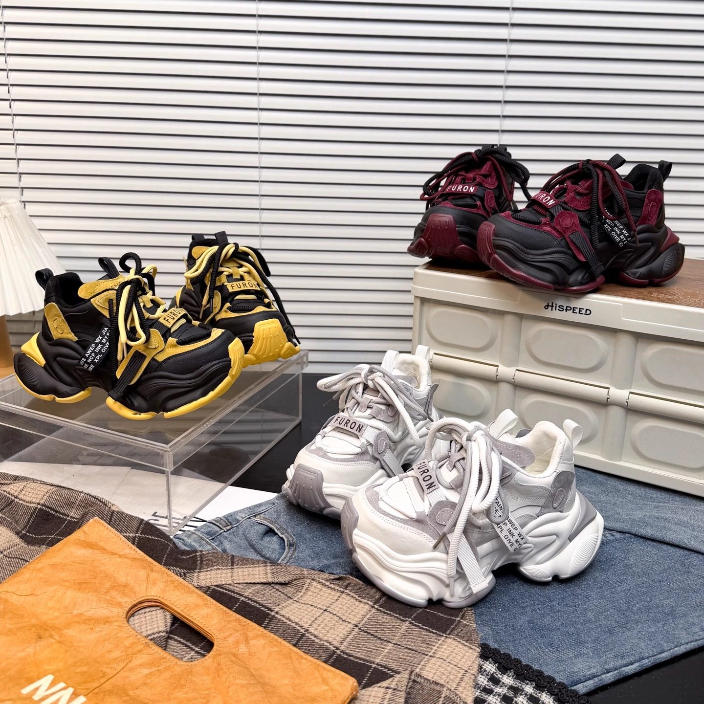 日本OFFCAT磨砂牛皮厚底加绒老爹鞋女2025秋冬新款百搭休闲运动鞋