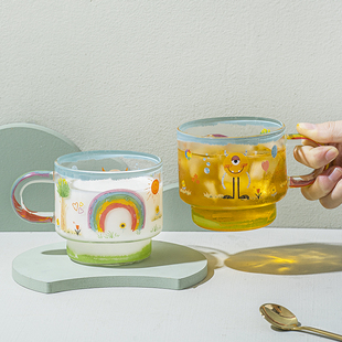 cybil可爱玻璃杯牛奶杯创意个性耐高温早操杯儿童杯家用杯子送礼