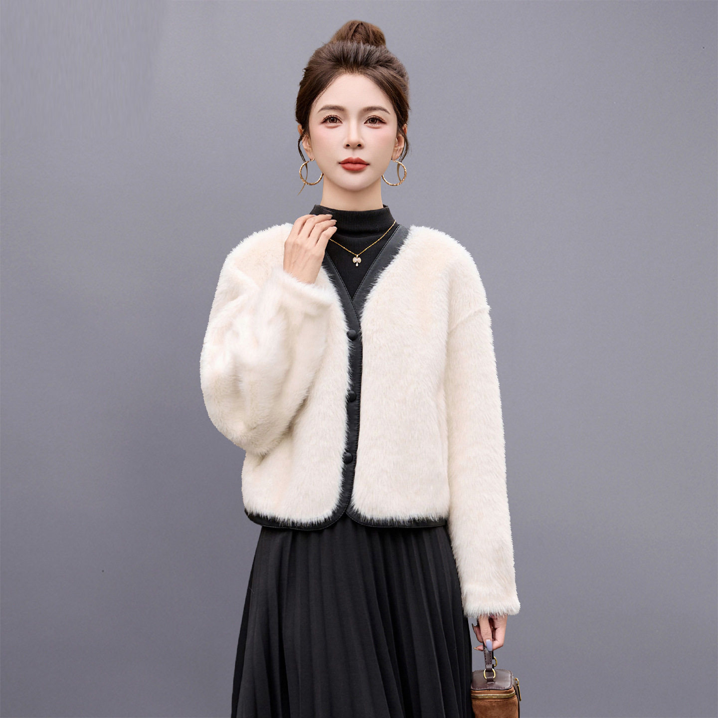 皮毛一体外套女冬2025新款洋气短款加厚仿水貂毛环保皮草毛绒上衣