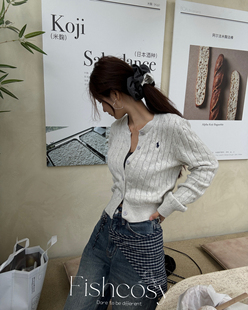 复古毛衣外套 绒女麻花简约针织衫 韩国刺绣羊毛衫 开衫