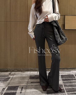 复合面料高腰显瘦绑绳设计垂感休闲微喇裤 女2025秋季