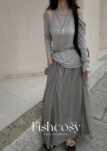 韩国现货！超薄防晒裙 气质松紧腰工装长裙 薄软超舒服 2025新