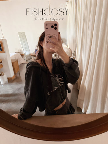 天使卫衣 叛逆中女 短款外套 印花做旧色洗水卫衣外套 My fish