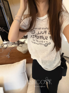 现货涂鸦笑脸 超绝垂感短袖 显瘦休闲正肩短袖T