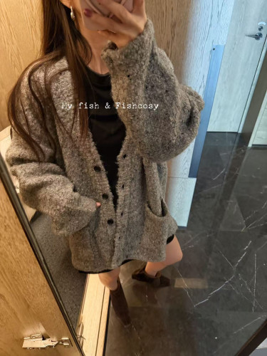 特价不退换/韩货 慵懒宽松版型 杂色大毛衣外套