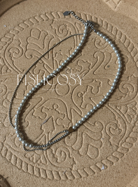 小流苏假两件灰银色珍串珠爱心项链 韩国2026新品