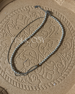 小流苏假两件灰银色珍串珠爱心项链 韩国2026新品