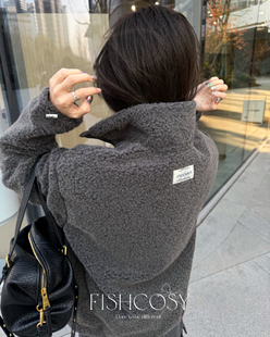 羊羔毛大衣 2025秋冬新品 姐感天菜Fishcosy韩国新款 立领按扣外套