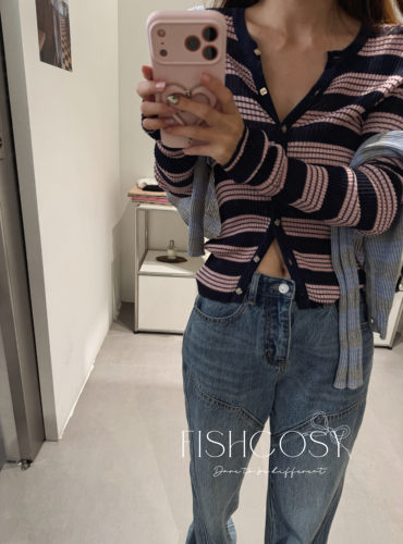 ［实穿主义］超显瘦针织衫 撞色设计超大弹力打底  薄开衫My fish