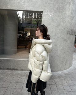 简约系 蓬感廓形连帽羽绒服 新品 fish 韩国2025冬季 超轻鹅绒
