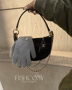 新品 韩国2025冬季 手套 金属小牌兔绒长款