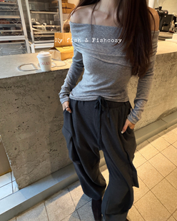 韩国2025秋冬新品 慵懒松紧腰加绒软糯口袋工装 裤