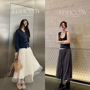 加绒显瘦 新品 松紧腰百褶双层纱裙2025冬季 fish 韩国定制面料