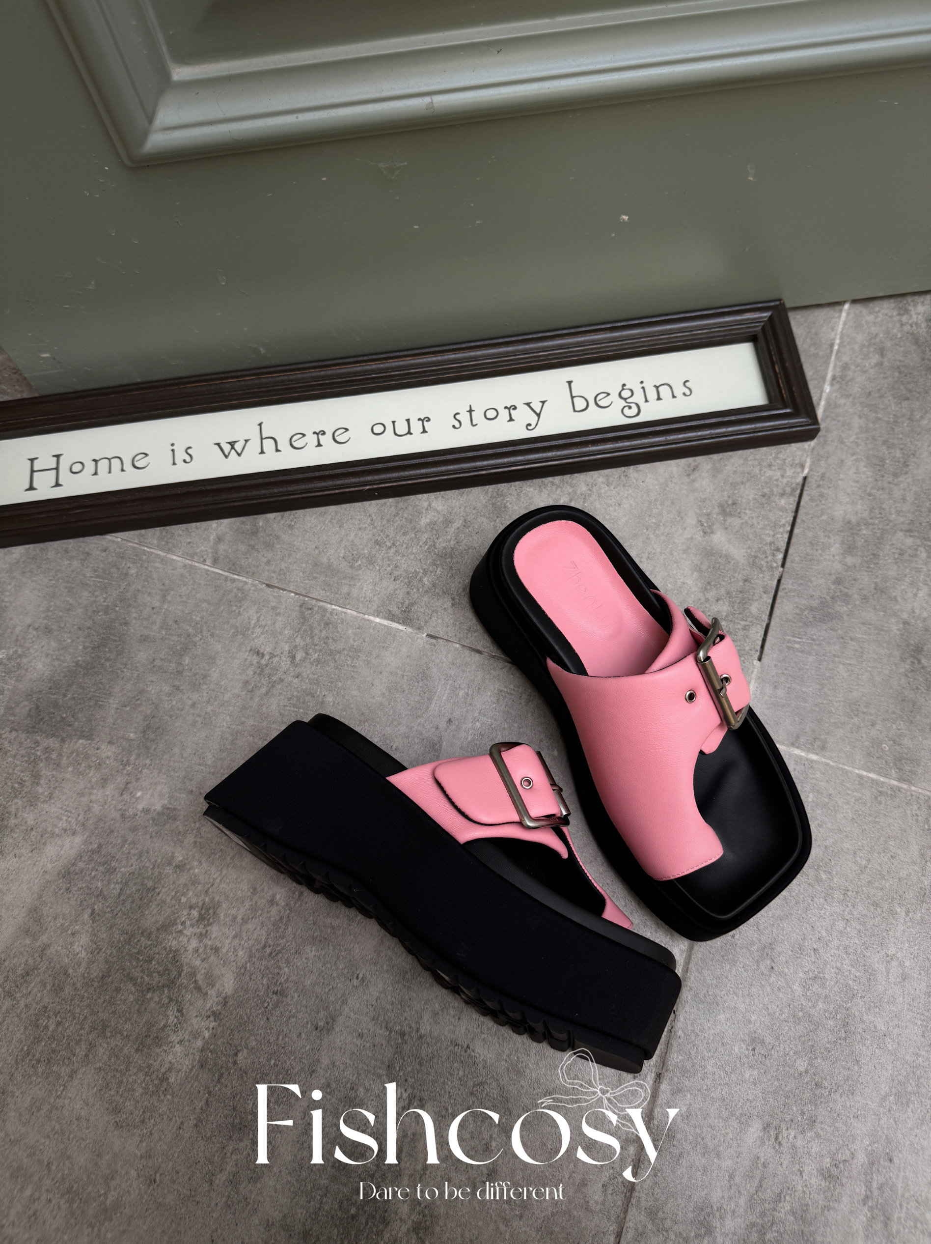 超嗲粉色厚底松糕底时尚凉鞋外穿拖鞋 2025韩国东大门夏季新品