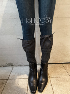 羊毛靴袜 保暖袜 堆堆袜 fish 韩国定制羊毛针织拼接户外抽绳