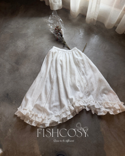 波点棉感仙女裙 松紧腰不规则花边半裙 白裙子 实拍图 韩国新品