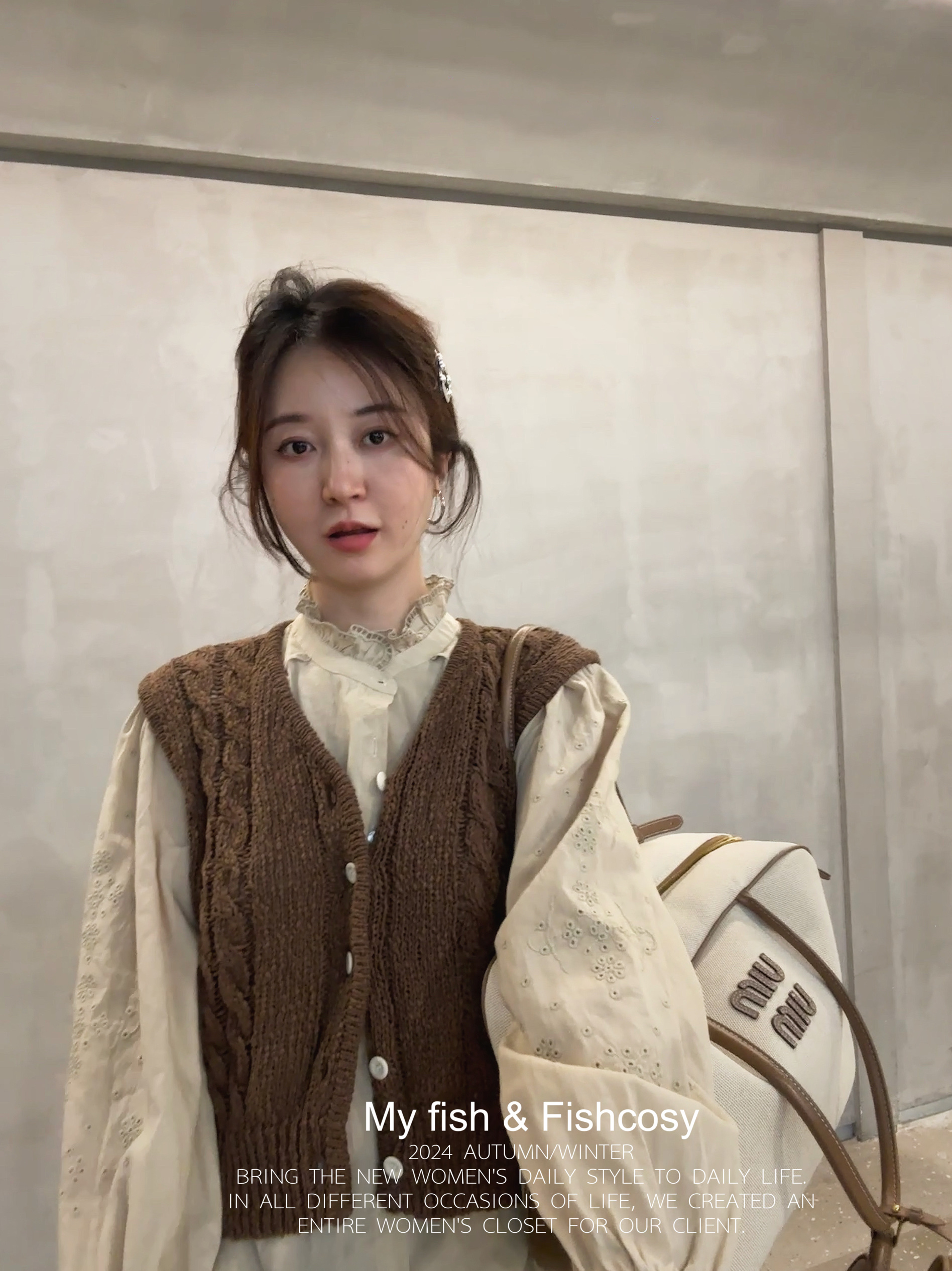 韩代现货！柔软 麻花针织 棉麻纱线开衫马甲 夏威夷人鱼