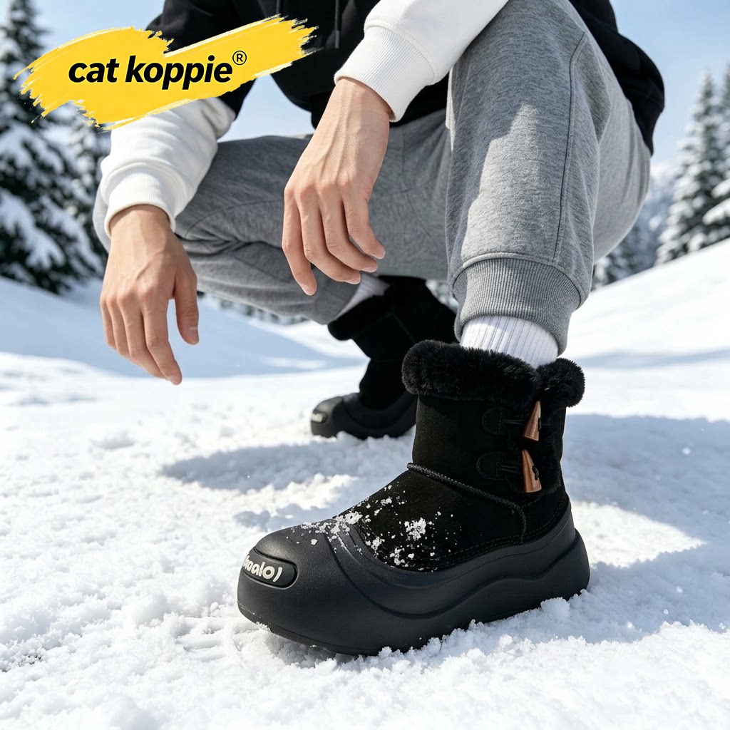 Cat Koppie保暖雪地靴男2026冬季新款加厚大头棉靴情侣款雪地棉鞋