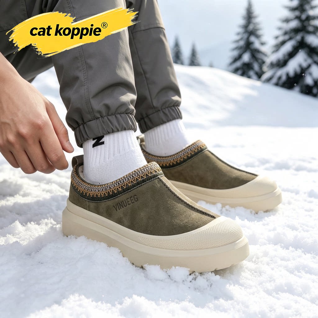 Cat Koppie雪地靴男女冬季加绒加厚一脚蹬情侣款棉鞋翻毛皮面包鞋