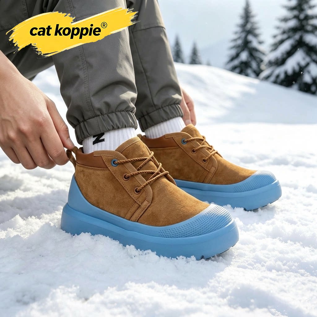 Cat Koppie油叽叽厚底靴男女加绒棉鞋冬季情侣一博同款中帮雪地鞋
