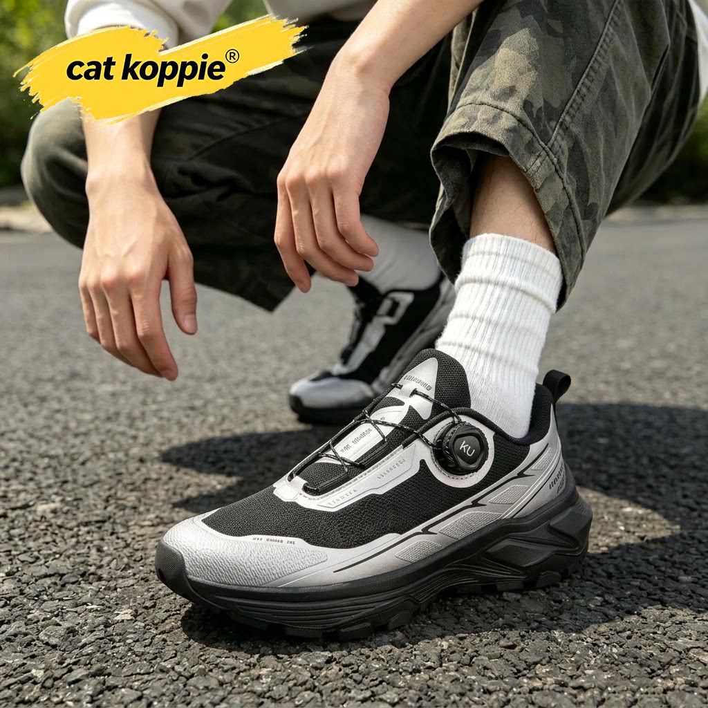 Cat Koppie黑银机能户外厚底耐磨运动鞋网面透气缓震低帮套脚男鞋