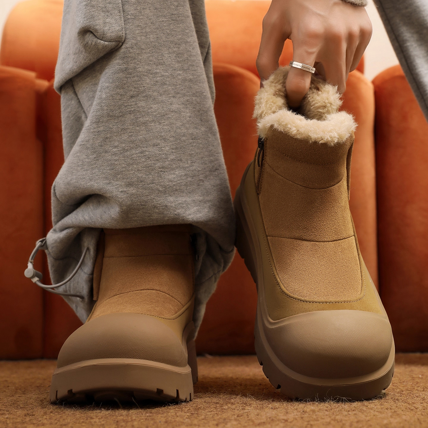 【香港&轻奢】雪地靴男冬季中筒保暖面包棉鞋女厚底加绒加厚棉靴