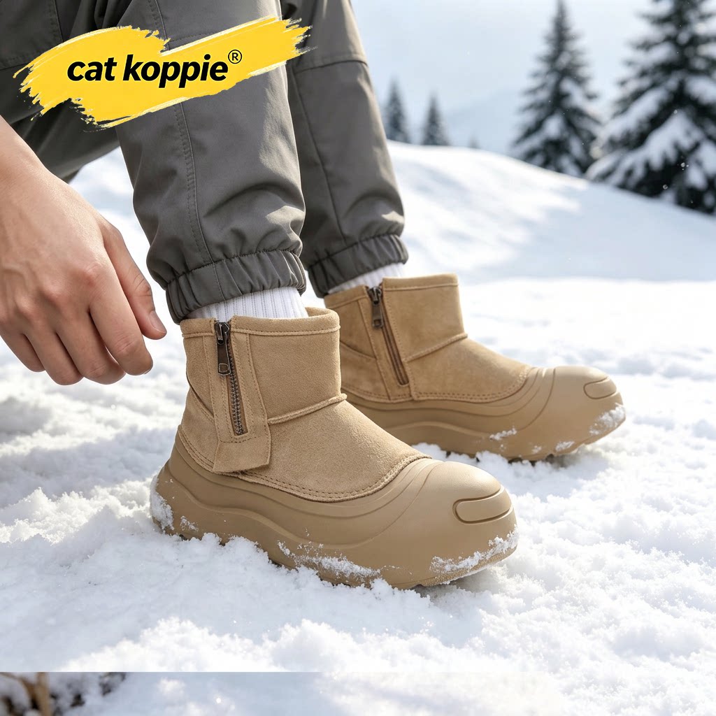 Cat Koppie雪地靴男款冬季加绒加厚防滑大头棉鞋皮毛一体面包棉靴