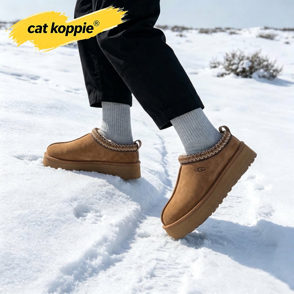 Cat Koppie冬季新款厚底民族风雪地靴一脚蹬加厚羊毛半拖厚底棉鞋