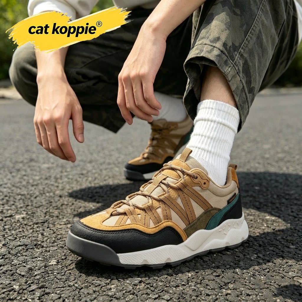Cat Koppie黄黑户外复古防滑厚底休闲运动鞋翻毛帆布耐磨低帮男鞋