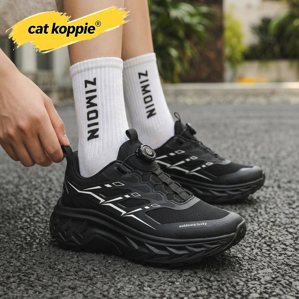 Cat Koppie黑户外轻机能厚底防滑稳男士运动鞋网面透气旋钮扣男鞋