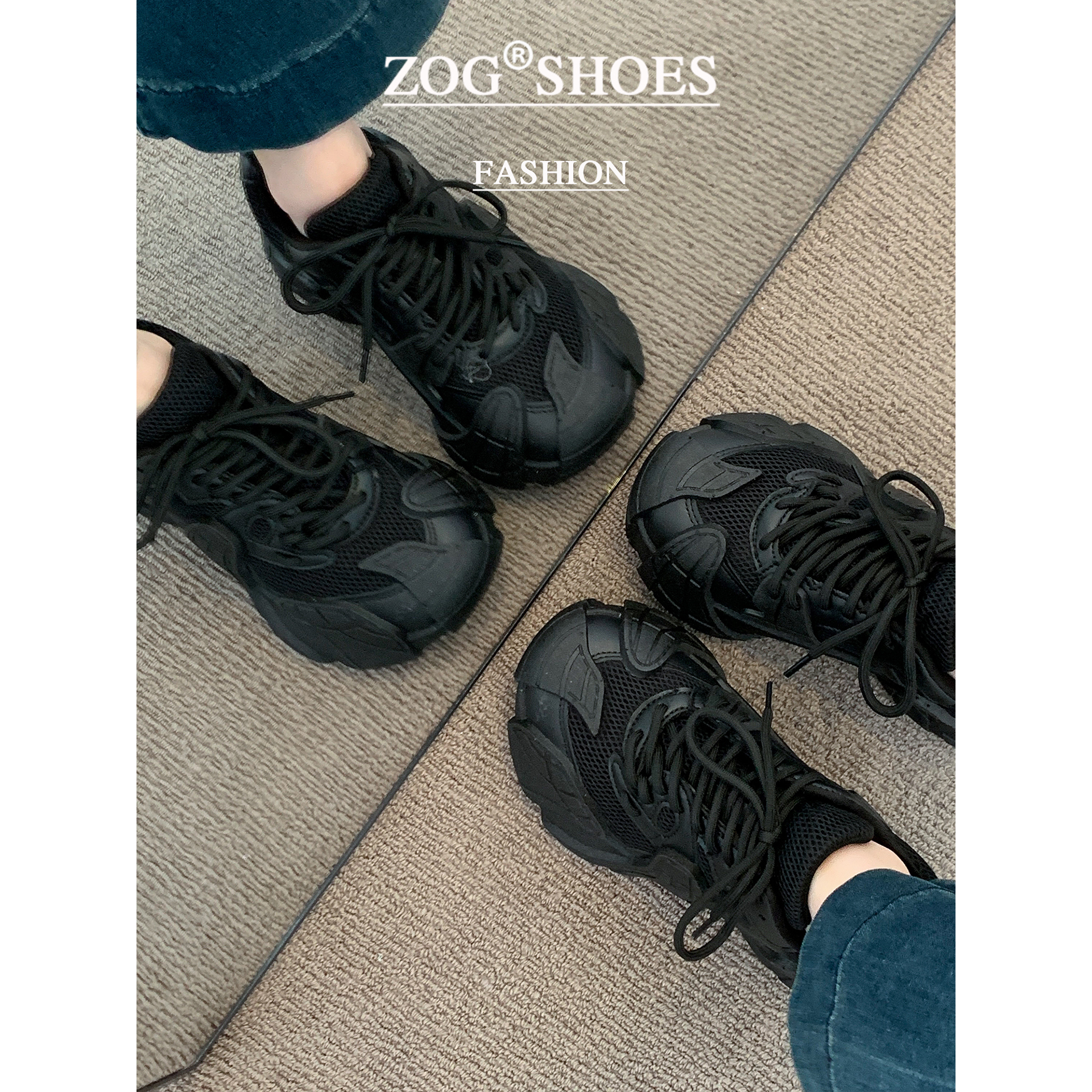 【香港&轻奢】复古休闲运动鞋男透气网面百搭跑步鞋厚底