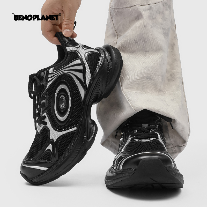 【香港&轻奢]香港高端潮牌黑银色飞碟跑鞋厚底增高情侣老爹鞋